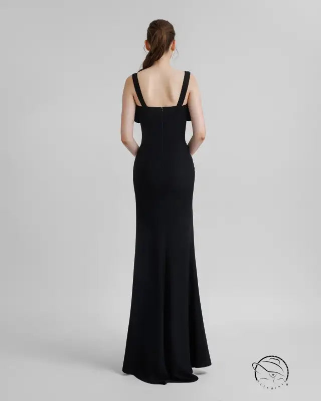 Elegant black rhinestone maxi dress with fitted silhouette