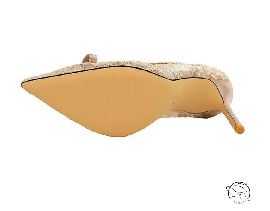 Cocktail High Heel Women Shoes Bow Sequined Lace Mesh Pointed Shallow Mouth Stiletto