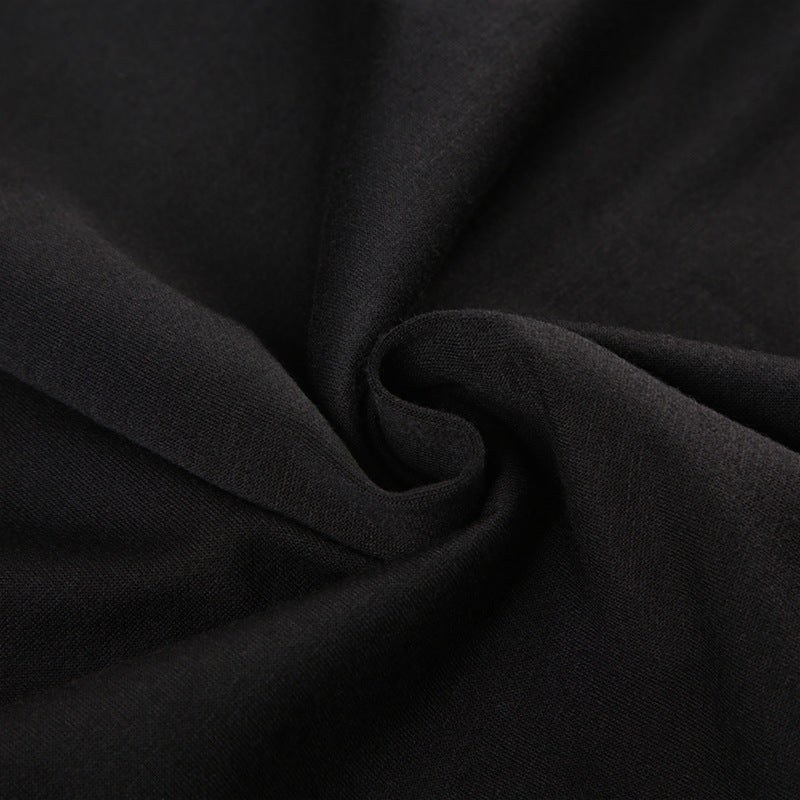 Wrinkled black fabric of Cute Short Loose Hoodie in stylish langry fashion ملابس