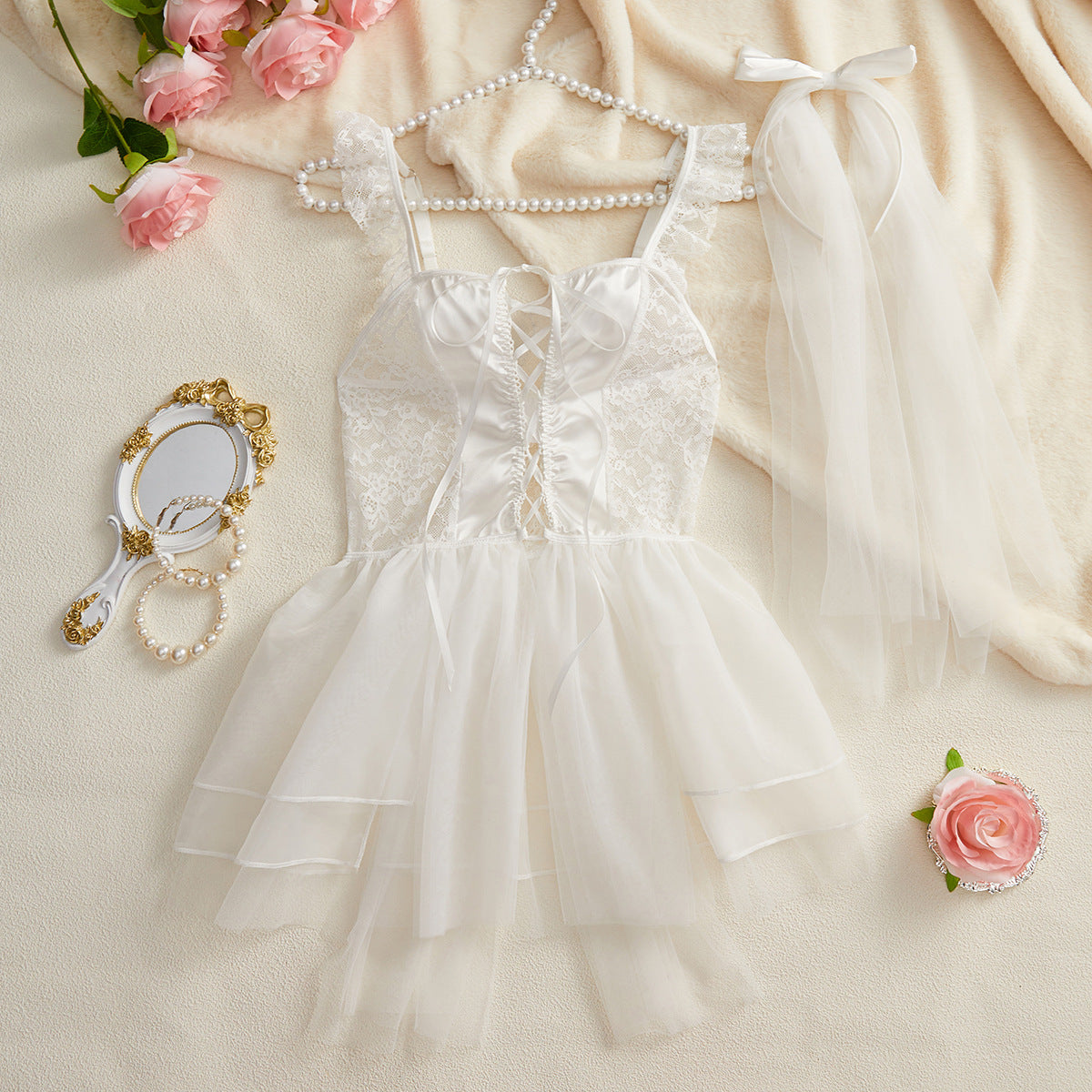 Underwear Body Shaping Two Piece Suits Dress Hollow out Cutout Cross Straps See Through Suit