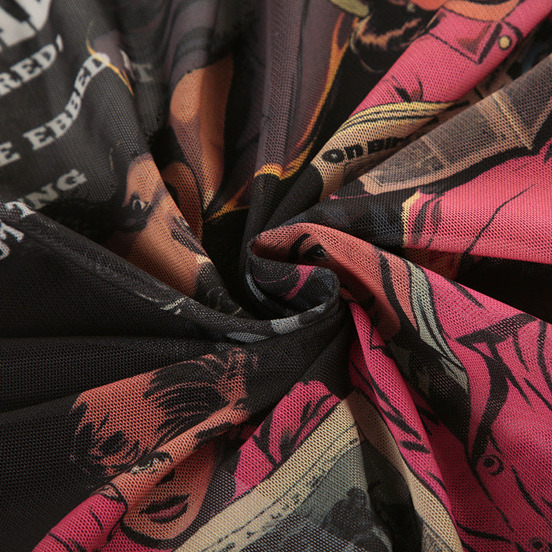 Printed mesh fabric used in stylish long-sleeved jumpsuit for fashionable ملابس and langry fashion