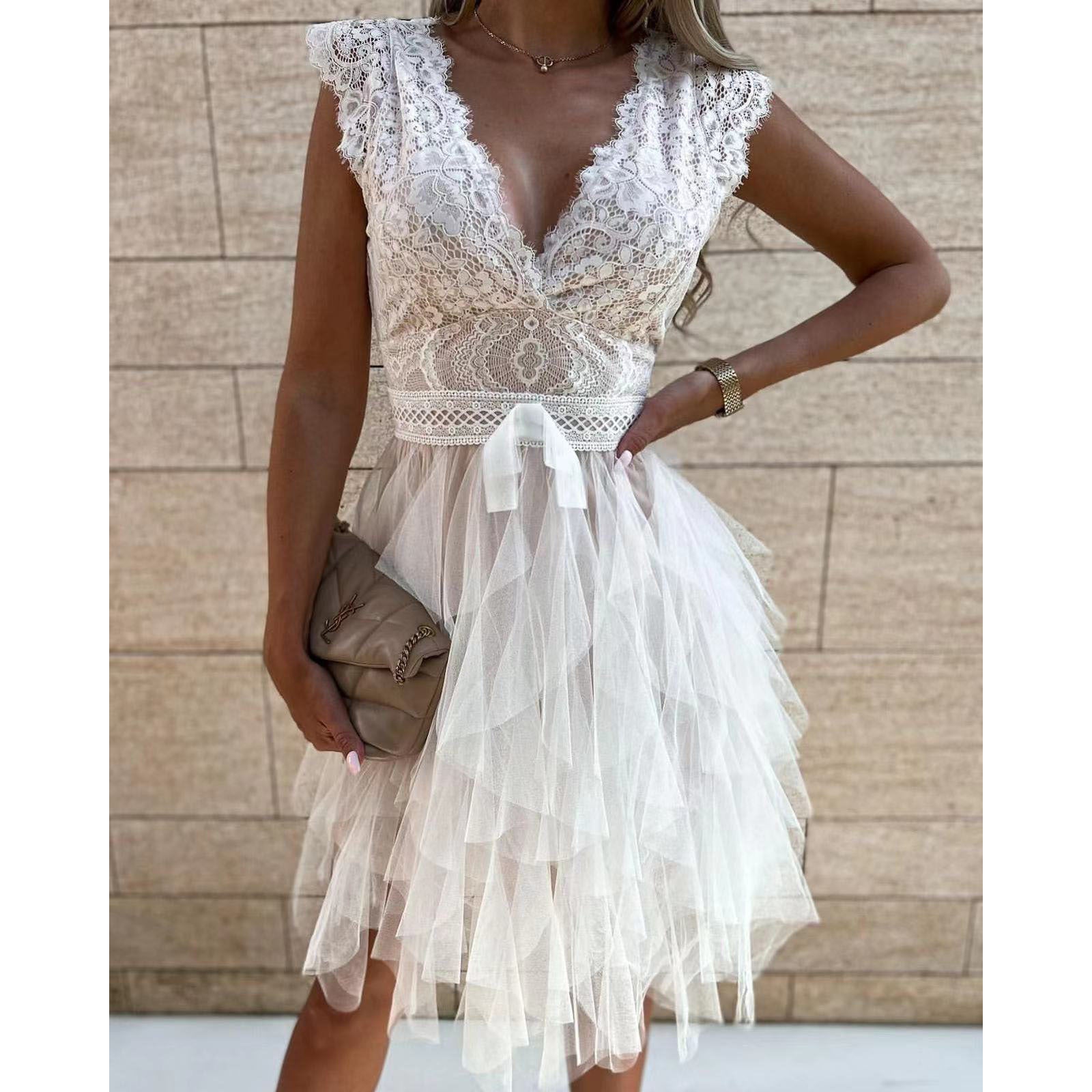 White lace and tulle dress from Langry, perfect for spring summer casual fashion