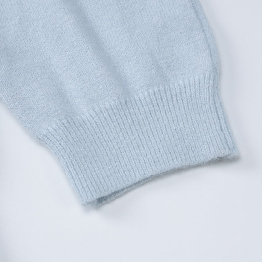 Light blue knit sleeve from Women Fashion Long Sleeve Zipper Skinny Knit Sweater Jumpsuit