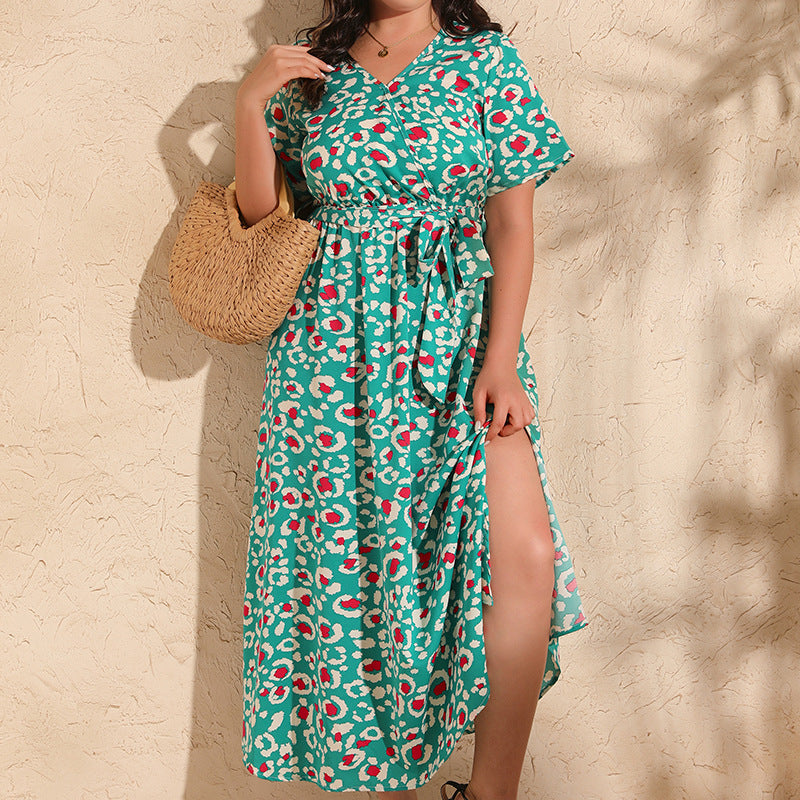 Green floral print midi dress from the Colorful Rose Holiday Dress collection, perfect for fashion and ملابس enthusiasts