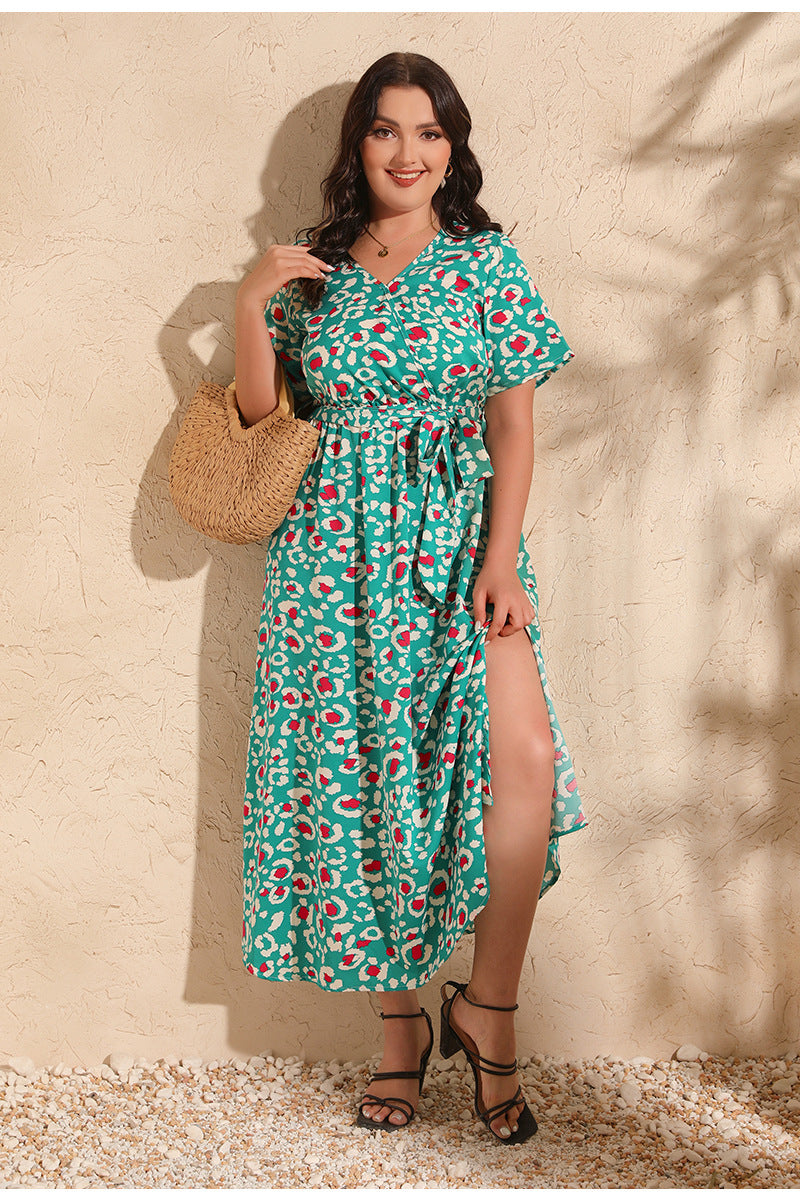 Green floral print midi dress from the Colorful Rose Holiday Dress collection, perfect for fashion and ملابس enthusiasts