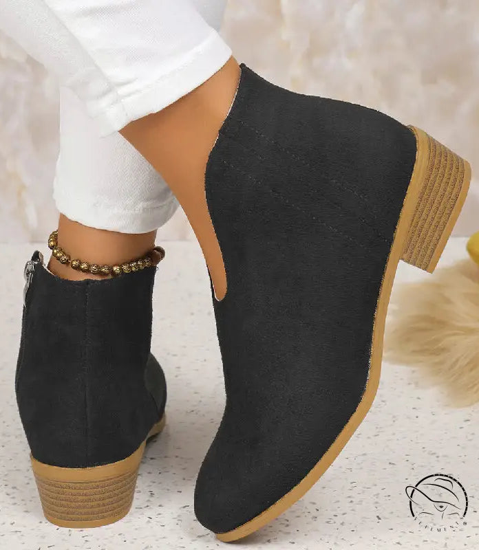 Winter Cute Boot: black ankle boots with low block heels, discover free shipping