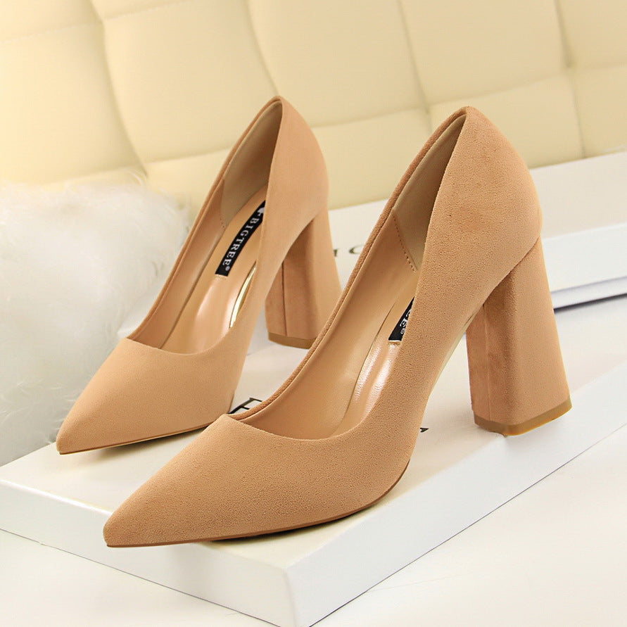 Beige suede high heels from Comfy Skinny High Heels, perfect for modern fashion ملابس