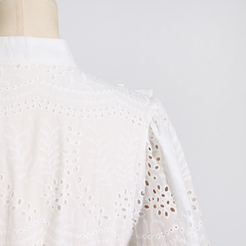 French Vintage Summer Stand Collar Embroidery Dress