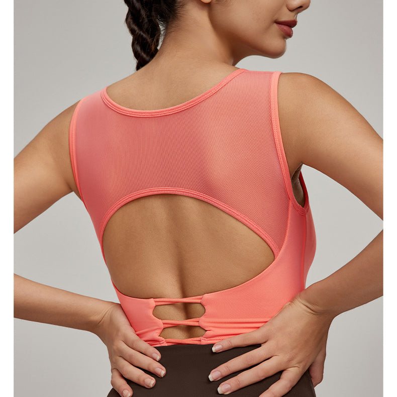 Beauty Back Mesh Workout Top in coral with cut-out detail, perfect for fashionable ملابس and langry activewear