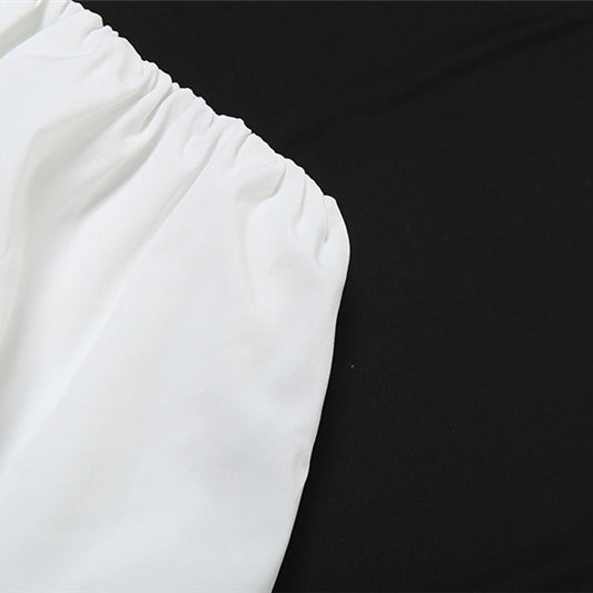 White elastic-edged fabric featured in Summer Women Wear Camisole and Puffy Skirt Set