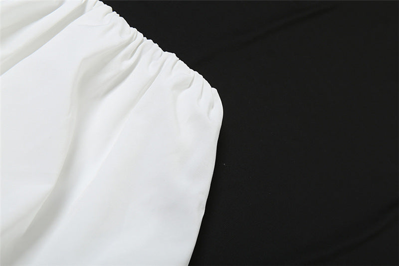 White elastic-edged fabric featured in Summer Women Wear Camisole and Puffy Skirt Set