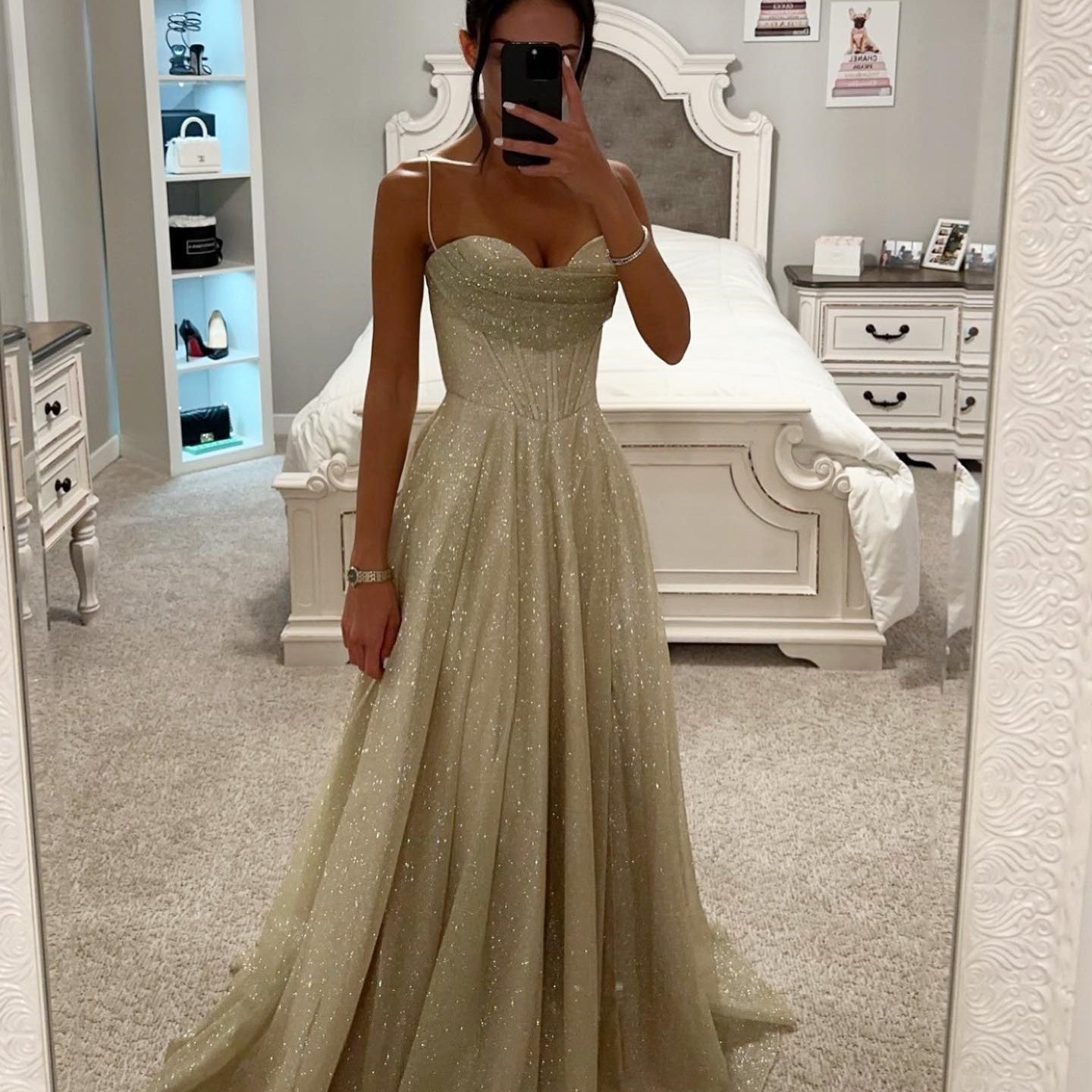 Sparkling formal gown from Gilding Sling Large Swing Dress collection showcasing elegant fashion and ملابس