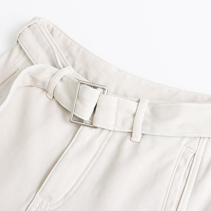 White dress pants showcasing belt loop and waistband detail for fashionable langry ملابس