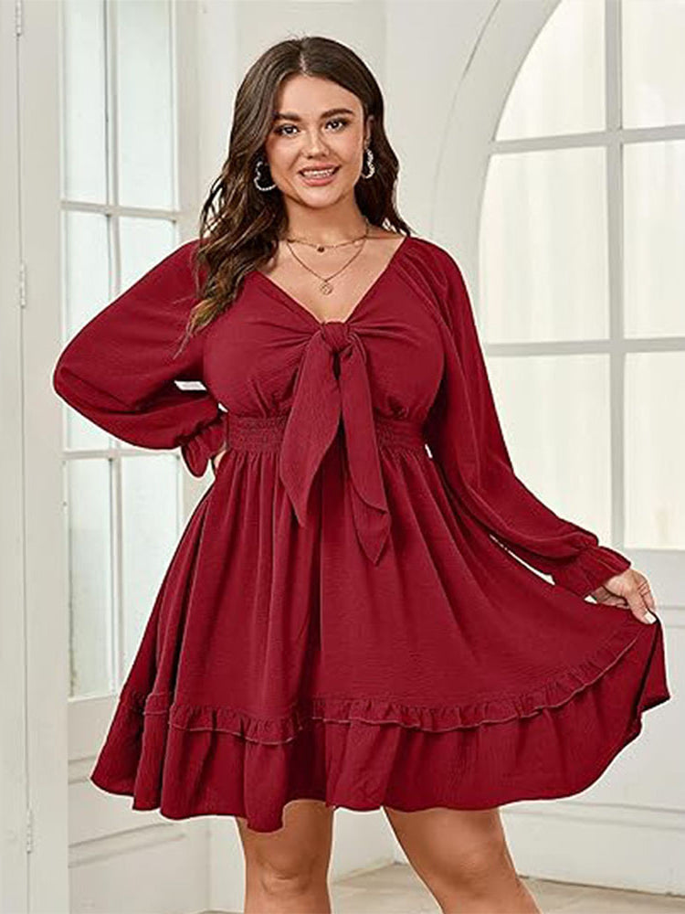 Elegant Red Midi Dress featuring a Burgundy tie-front design for stylish fashion looks