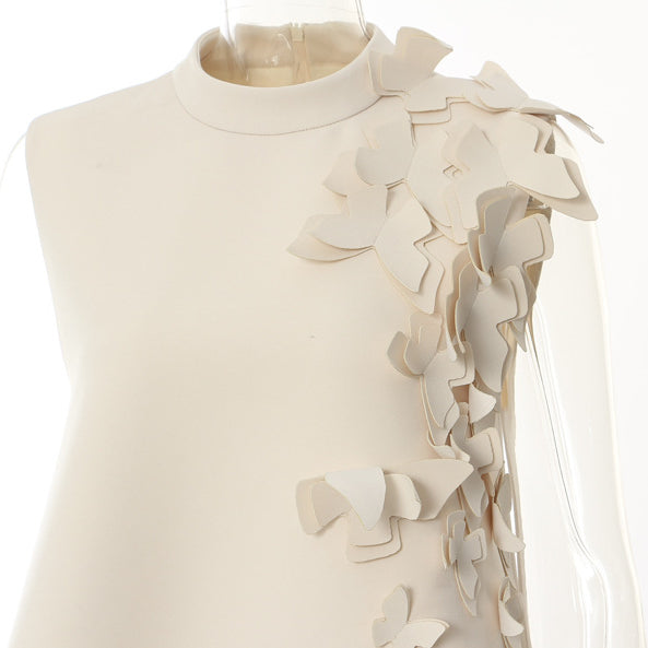 Elegant winter butterfly shape evening dress in cream with petal embellishments, perfect for fashion and ملابس enthusiasts