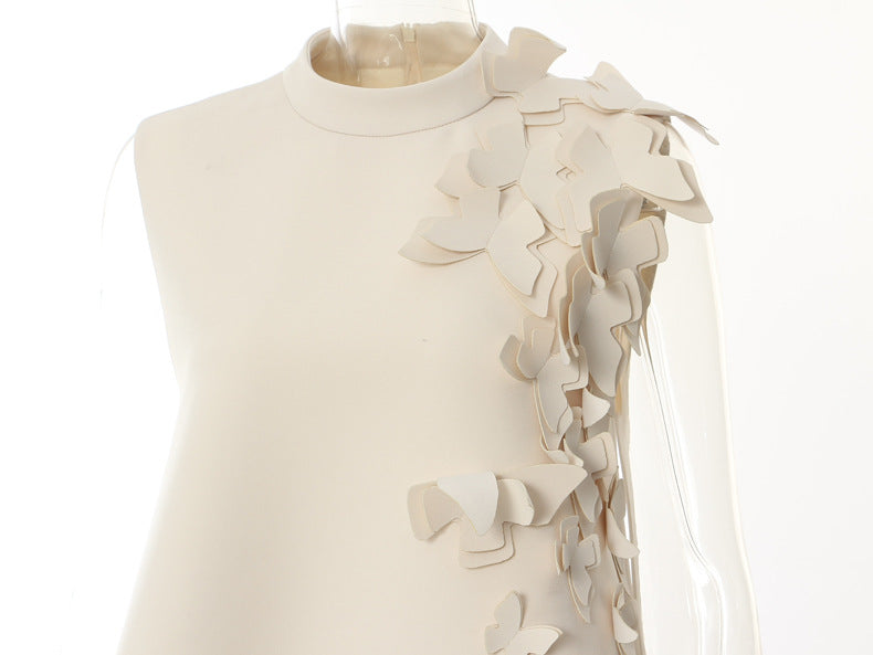Elegant winter butterfly shape evening dress in cream with petal embellishments, perfect for fashion and ملابس enthusiasts