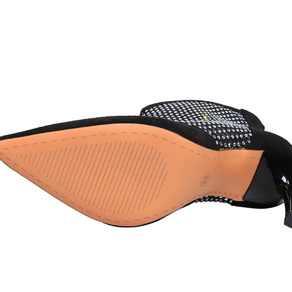 Langry fashion black patent leather pointy-toe flat with silver studs and zipper