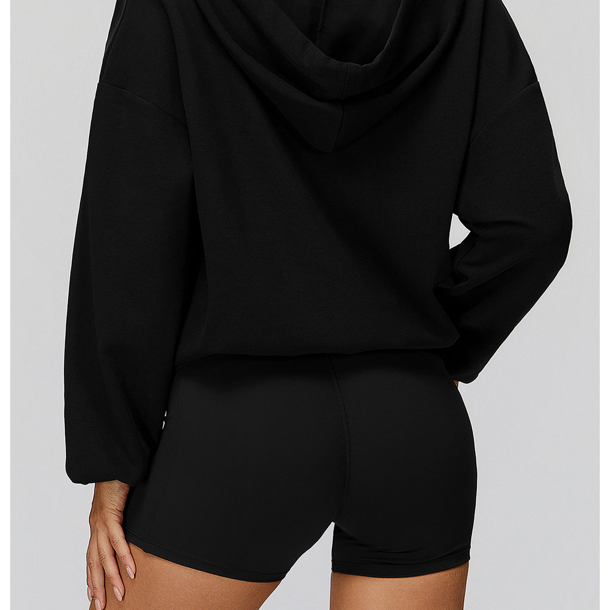 Langry black hoodie with shorts set, loose comfortable exercise coat fashion ملابس