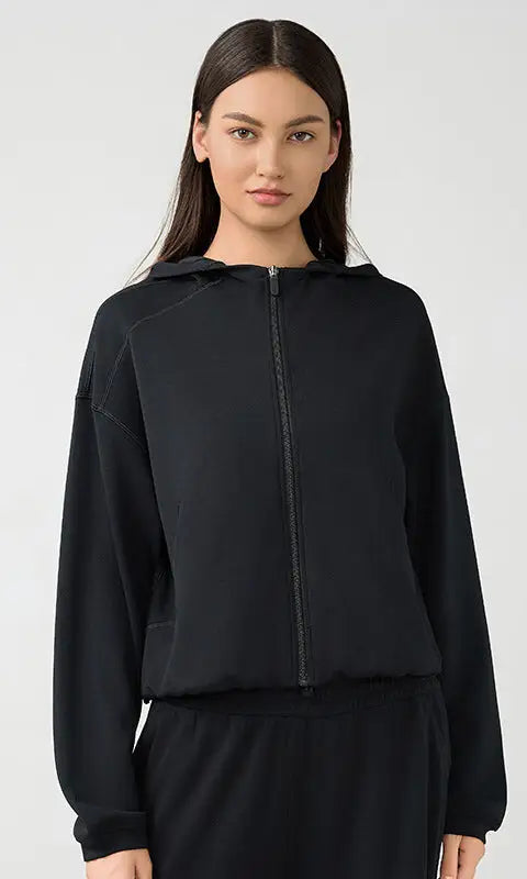 Black hooded zip cardigan coat for women autumn winter casual fit