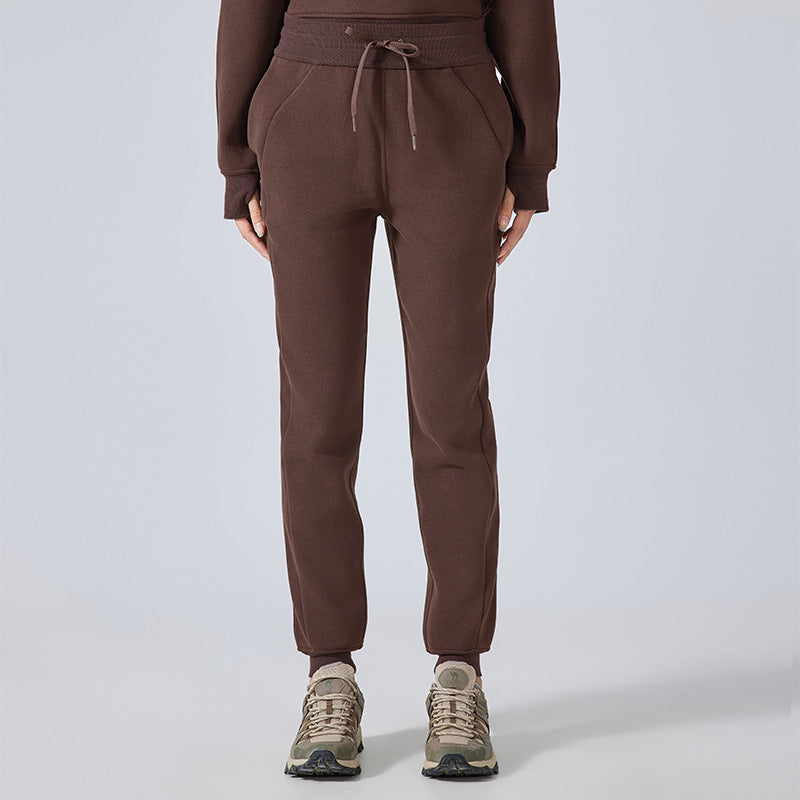 Brown cotton sweatpants with drawstring waist for casual and active fashion in Autumn Winter