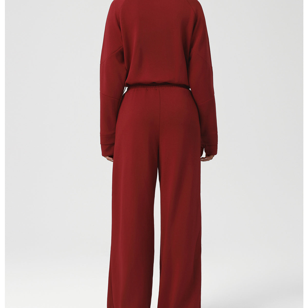 Red Langry woolen wide-leg jumpsuit in casual warm fashion set