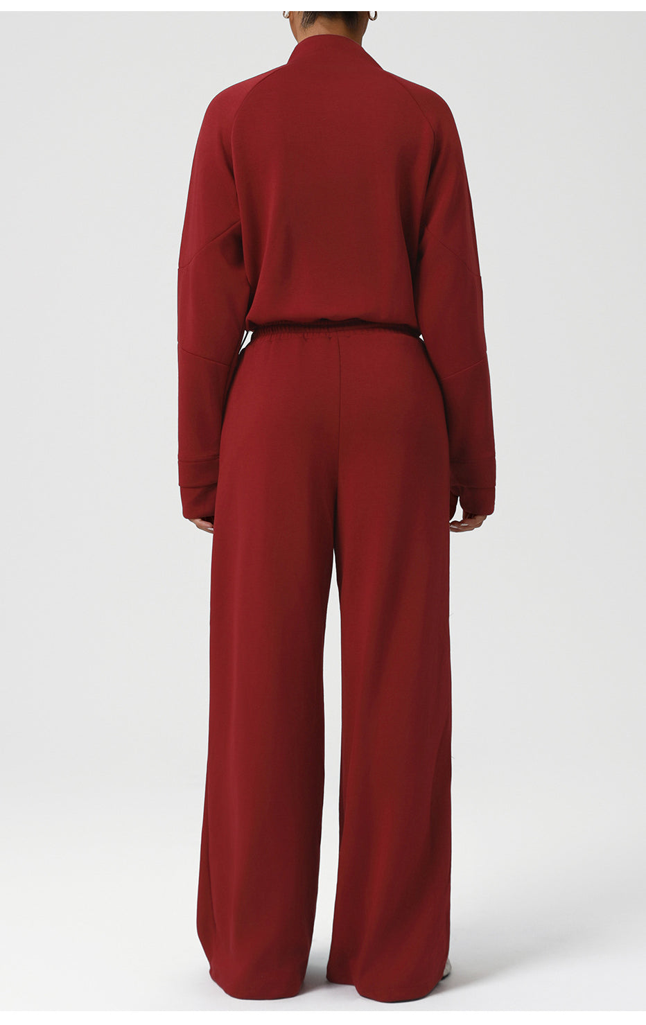Red Langry woolen wide-leg jumpsuit in casual warm fashion set
