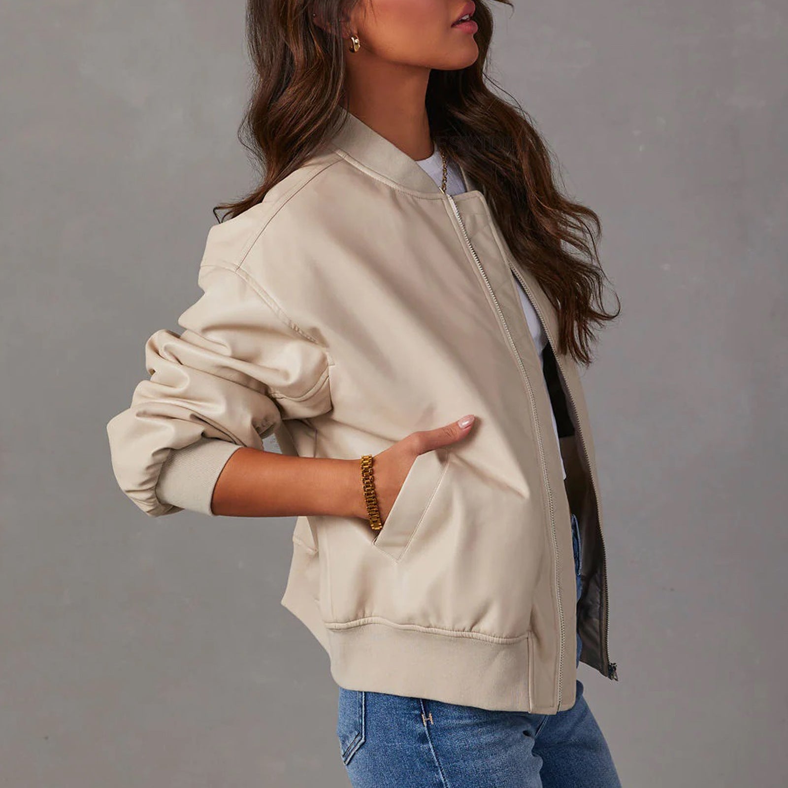Faux Leather Varsity Jacket