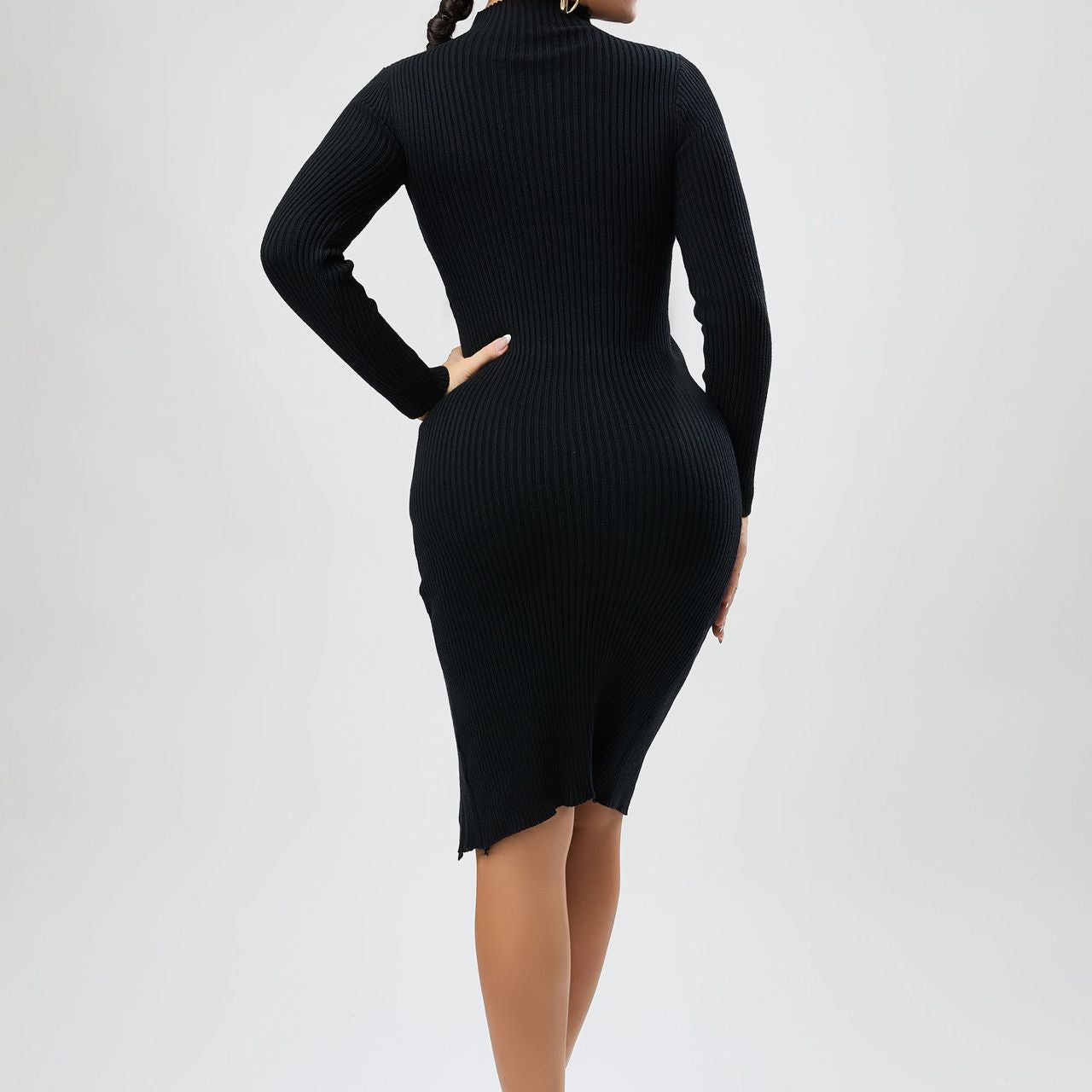 Elegant black ribbed midi dress from Beautiful Evening Dress, perfect for langry fashion