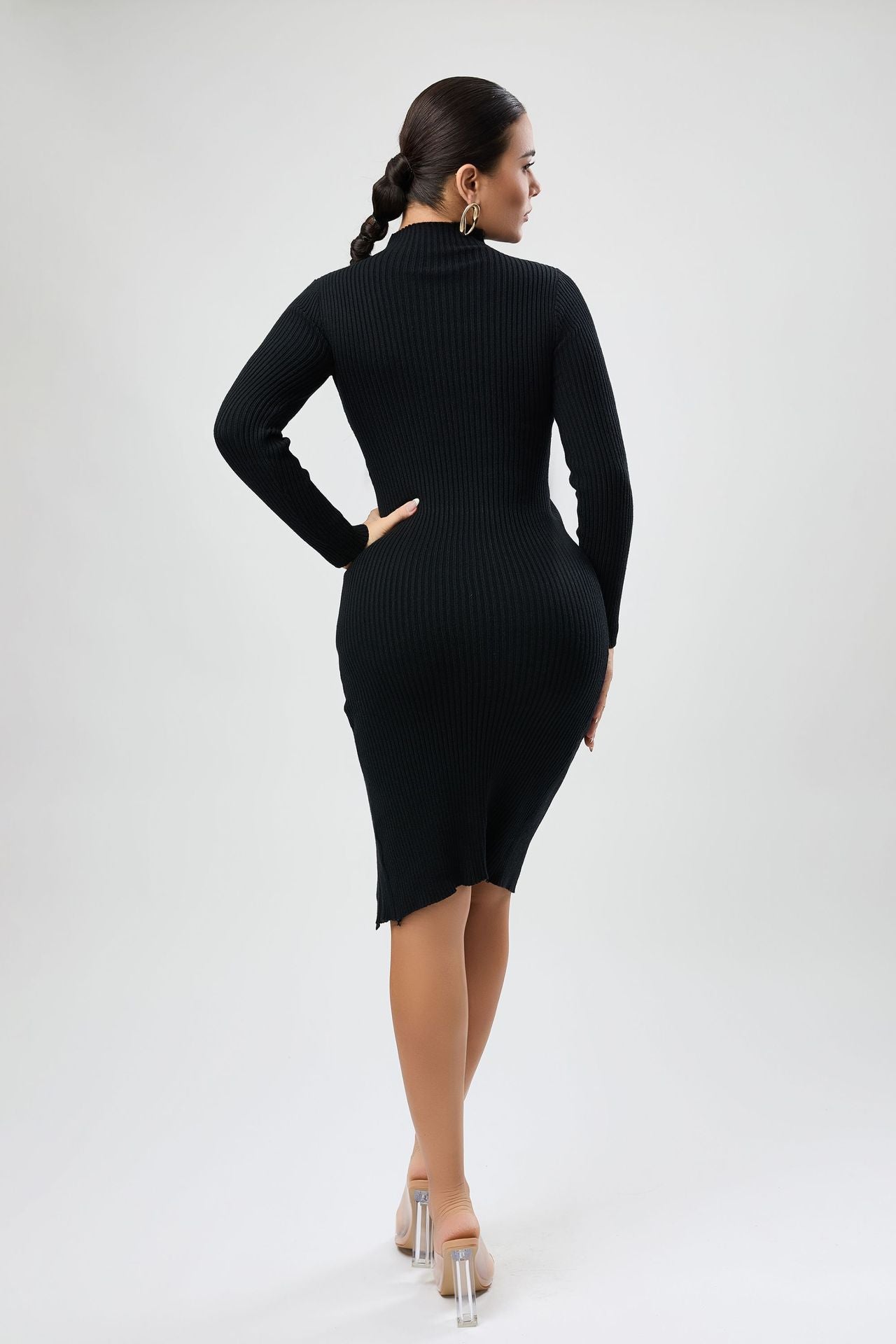 Elegant black ribbed midi dress from Beautiful Evening Dress, perfect for langry fashion