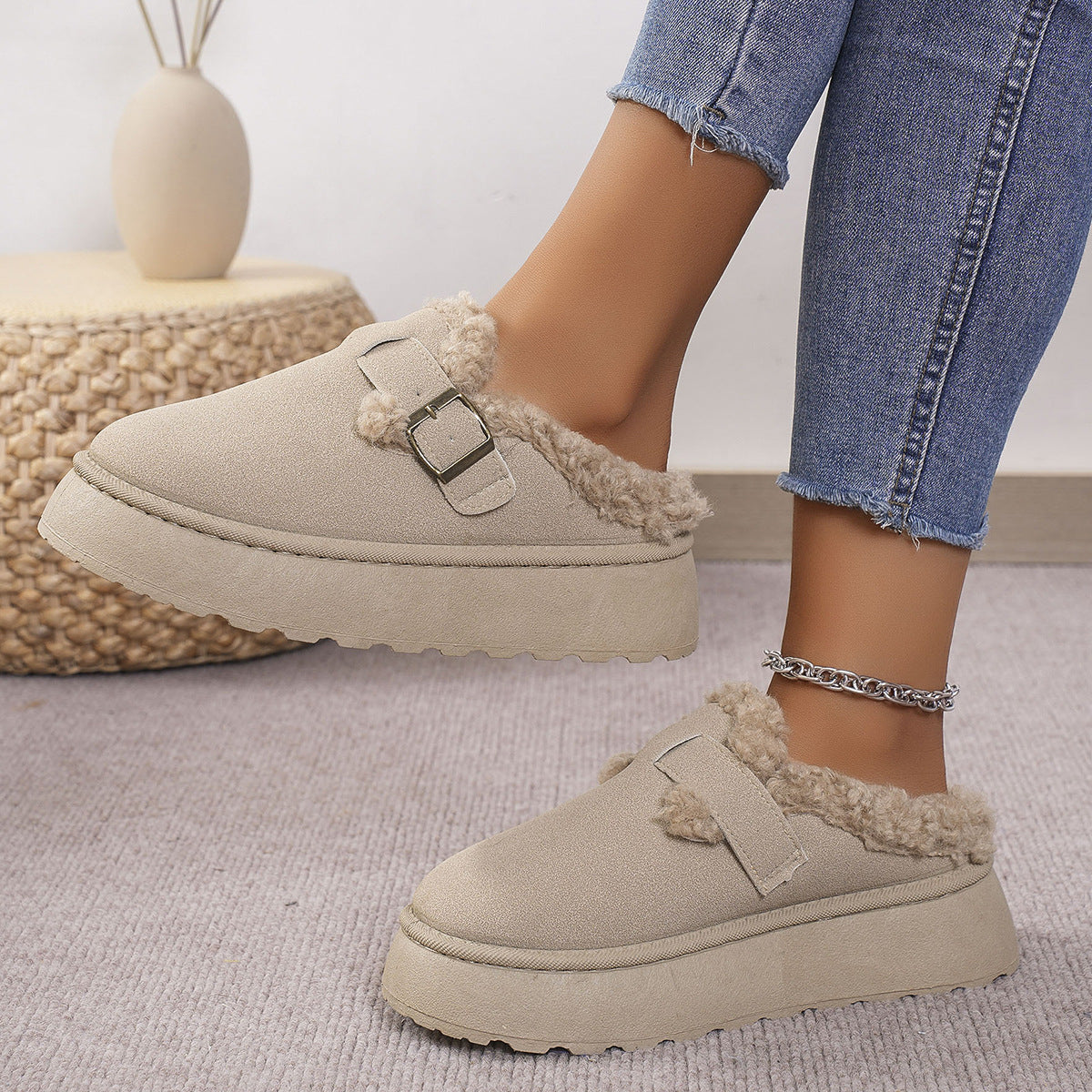 Beige platform mule shoes from Langry, perfect for casual fashion and ملابس comfort