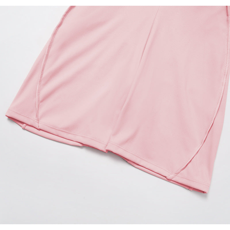 Pink silky langry fashion dress with fitted bodice and flared skirt