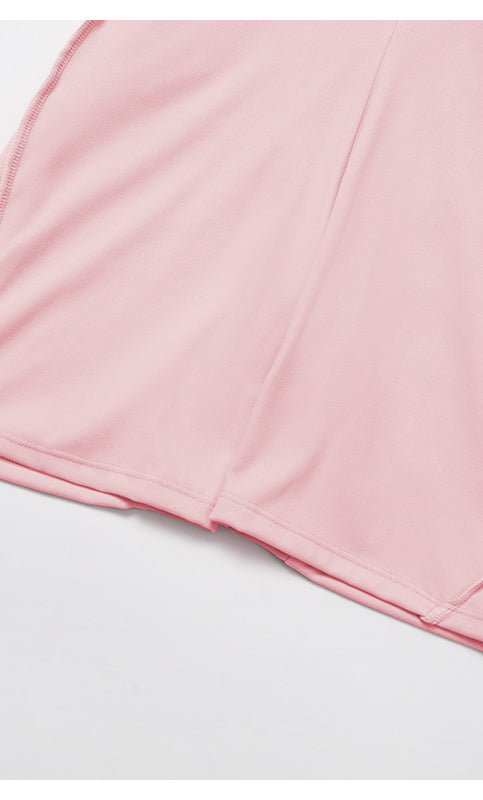 Pink silky langry fashion dress with fitted bodice and flared skirt