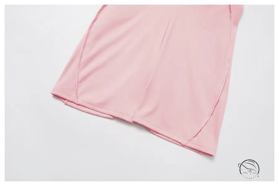 Pink langry fashion dress with fitted bodice and flared skirt