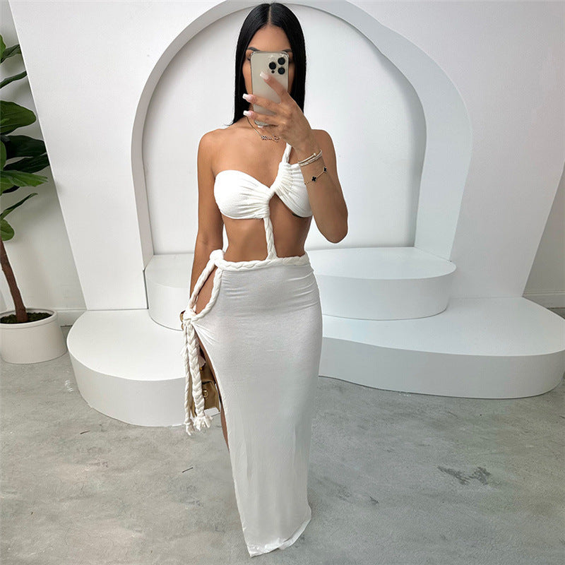 White one-shoulder dress with cutouts, stylish summer fashion, ملابس for women