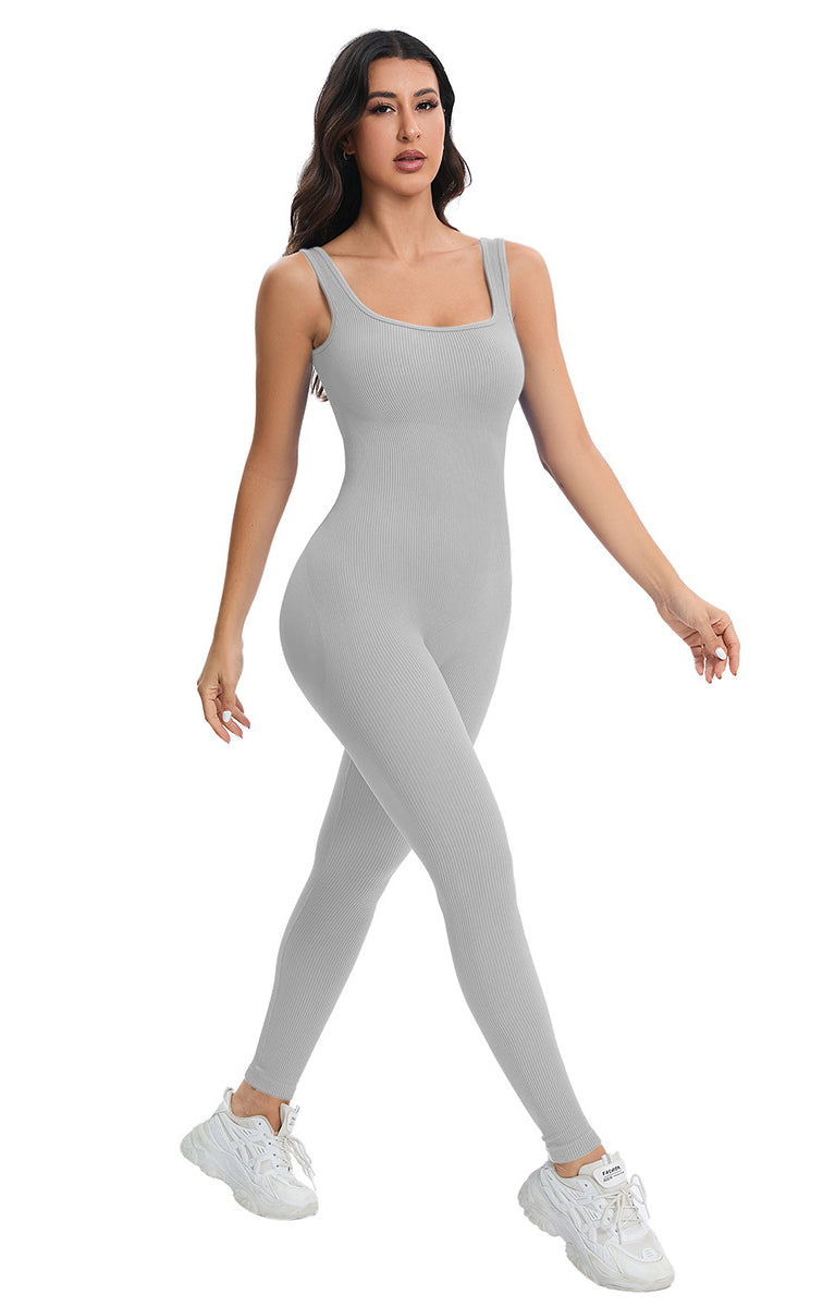Langry breathable seamless knitted peach hip slim fit gray ribbed bodysuit
