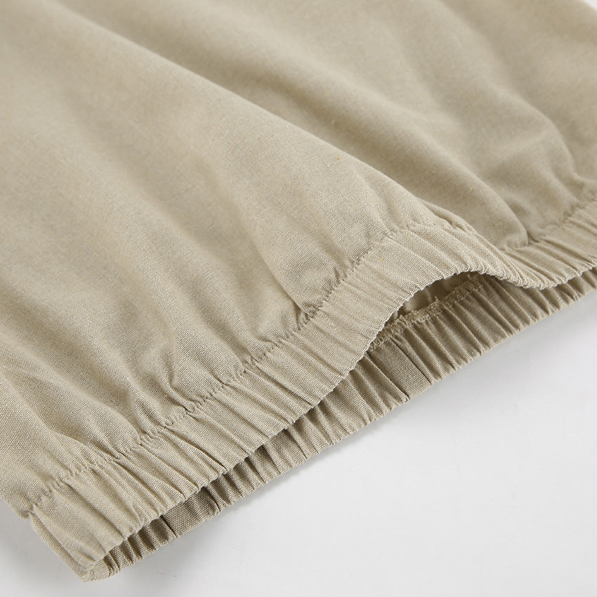 Summer Cotton Linen Sleeveless Maxi Dress Pajamas Two Piece Set Loose Casual Ladies Homewear