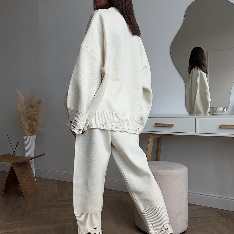 Winter Knitted Ankle Tight Pants Turtleneck Sweater Set