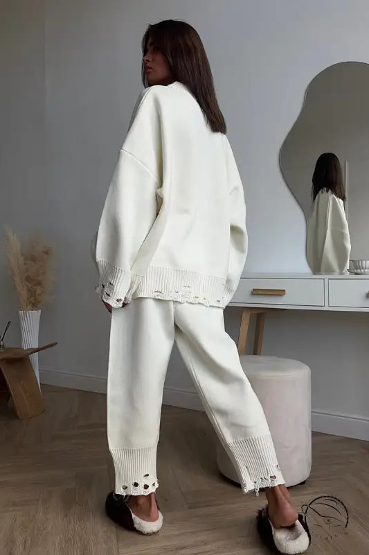 Winter Knitted Ankle Tight Pants Turtleneck Sweater Set