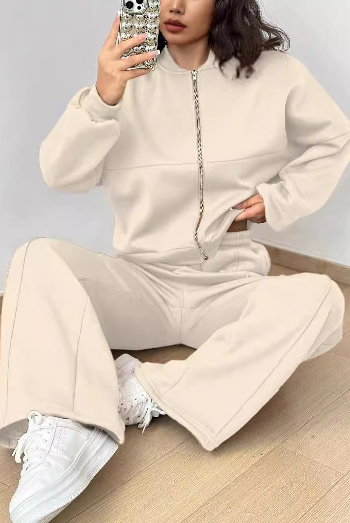 Beige zip-up tracksuit from Trendy Cardigan Two Piece Set, a stylish addition to any ملابس collection