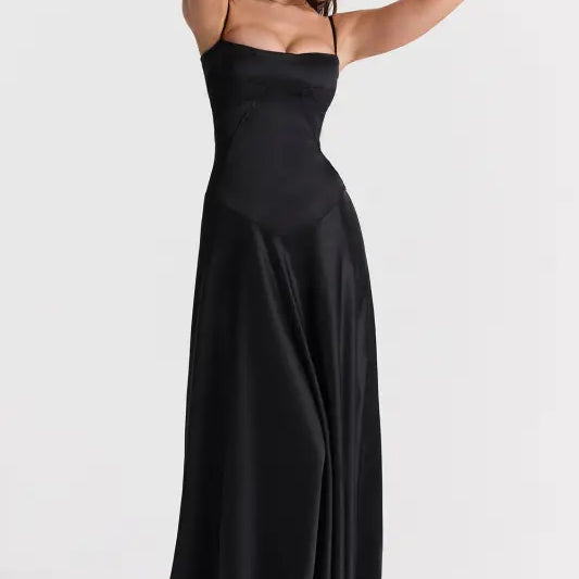 Elegant black satin slip dress from Langry fashion collection