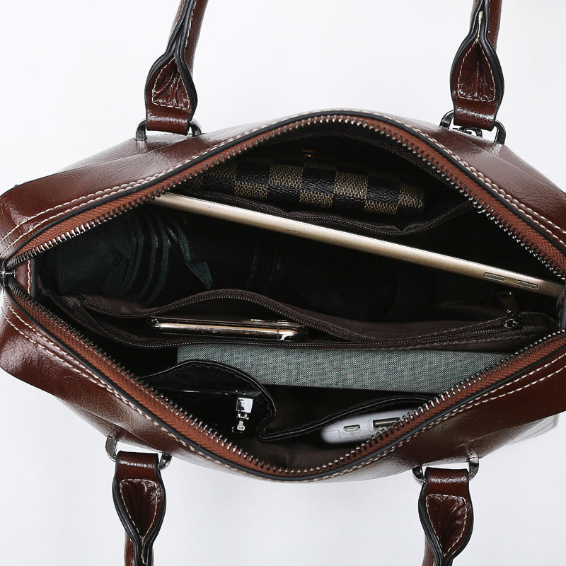 Elegant brown leather Langry fashion laptop bag with compartments