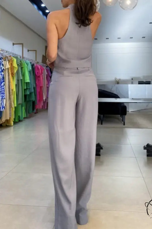 Gray halter top and pants in elegant office jumpsuit set