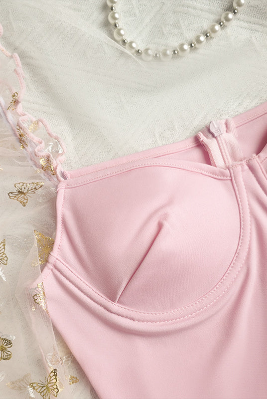 Pink bustier top from Elegant Slim Fit Puff Sleeve Dress showcasing fashionable ملابس and style