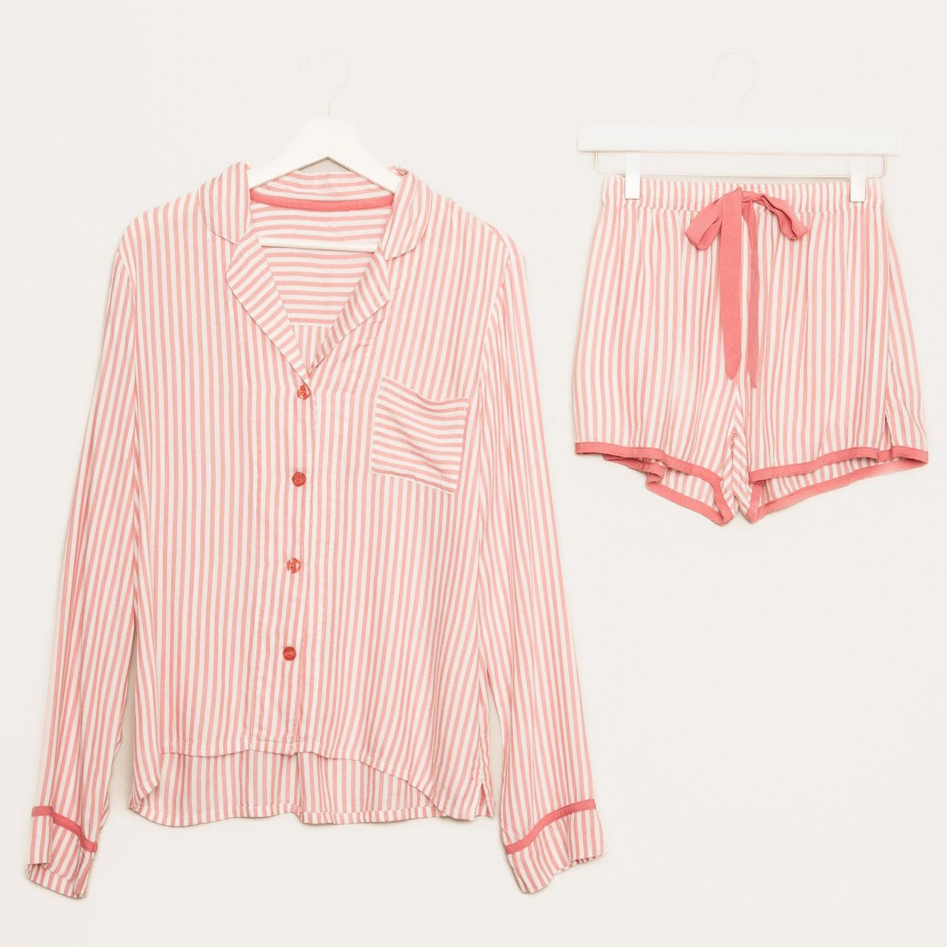 Pink and white striped Langry fashion pajamas set for ladies homewear