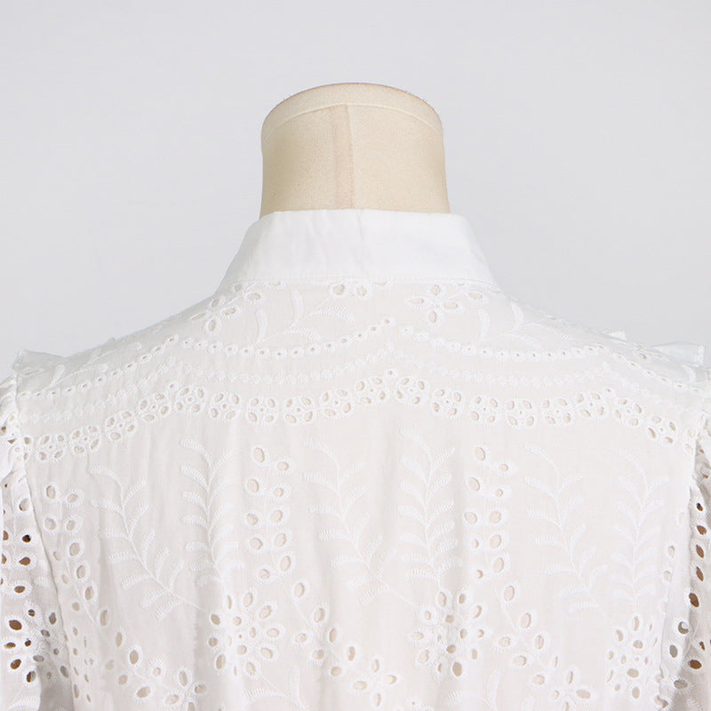 French Vintage Summer Stand Collar Embroidery Dress