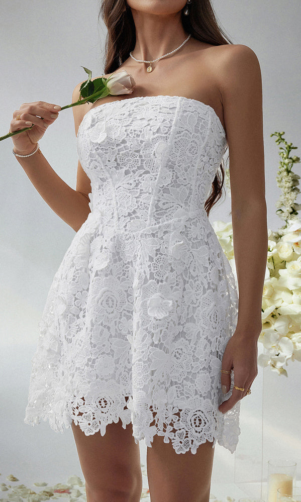 White lace strapless mini dress from Beautiful Short Dress Evening Dress collection
