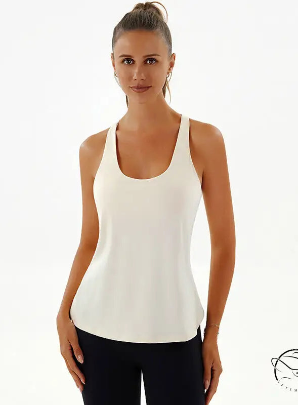 Woman in yoga breathable Langry fashion white tank top