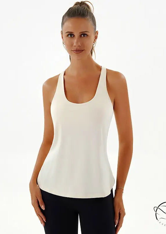 Woman in yoga breathable Langry fashion white tank top