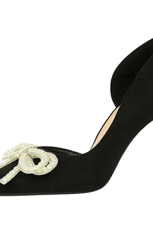Cute Rhinestone Pearl Bow High Heels
