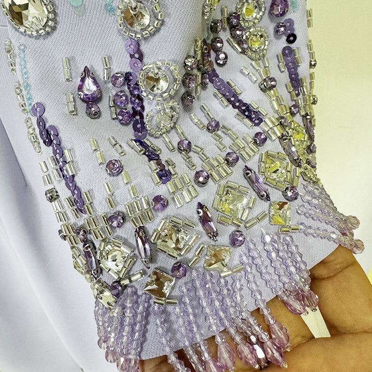 Elaborately beaded light purple Diamond Embedded Mid Length Dress for trendy fashion ملابس